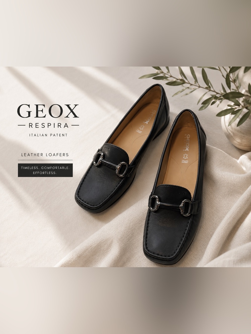Geox Respira Black Leather Horsebit Loafers Women’s Flats